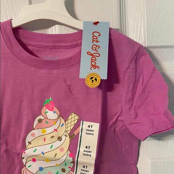 Cat & Jack Purple Ice Cream Cone Girls size 4 T Short Sleeve T Shirt NWT - Picture 3 of 3